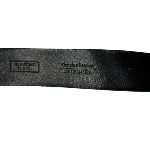 Vintage AV Max NYC Black Leather Flower Stone Buckle Belt Small Western Boho - Picture 5 of 5